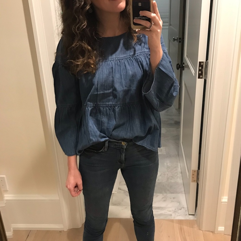 Madewell Tiered Chambray Top size Medium